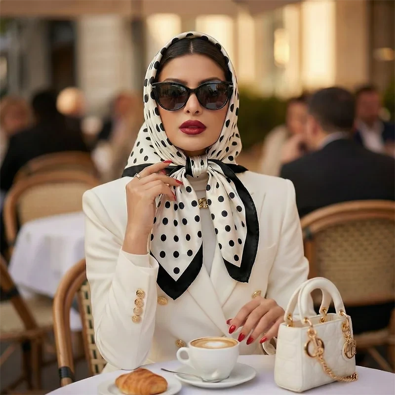 Dot Print Silk Hair Wrap