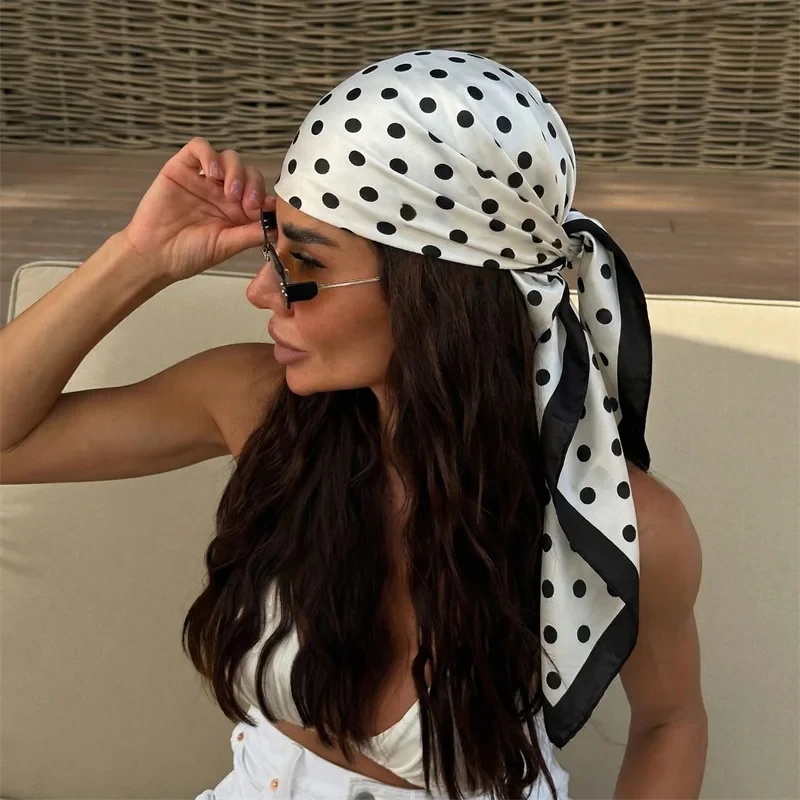 Dot Print Silk Hair Wrap