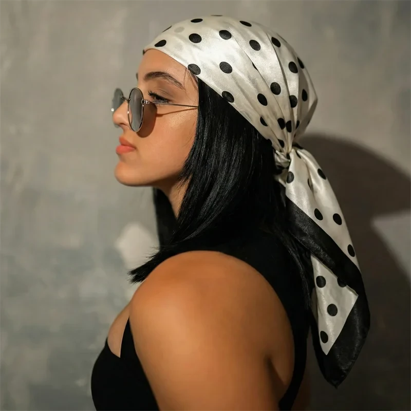 Dot Print Silk Hair Wrap