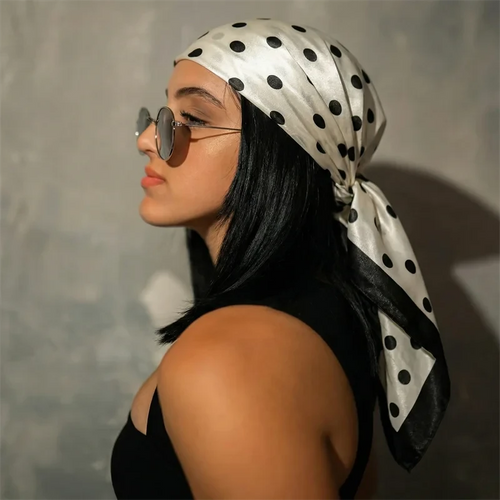 Dot Print Silk Hair Wrap