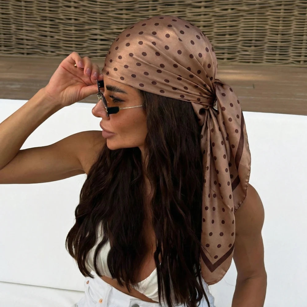 Dot Print Silk Hair Wrap