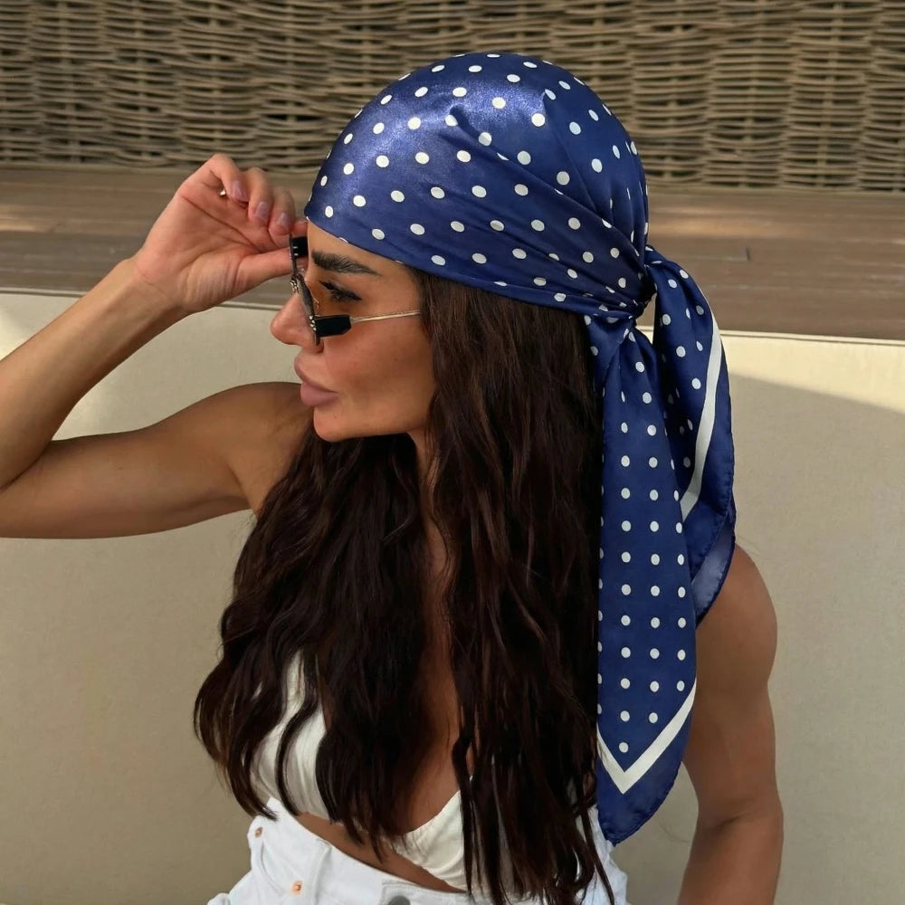 Dot Print Silk Hair Wrap