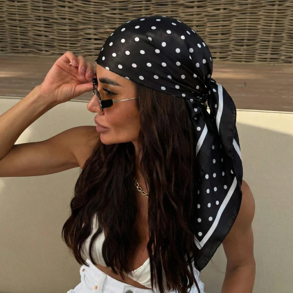 Dot Print Silk Hair Wrap