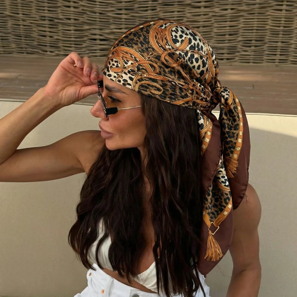 Dot Print Silk Hair Wrap
