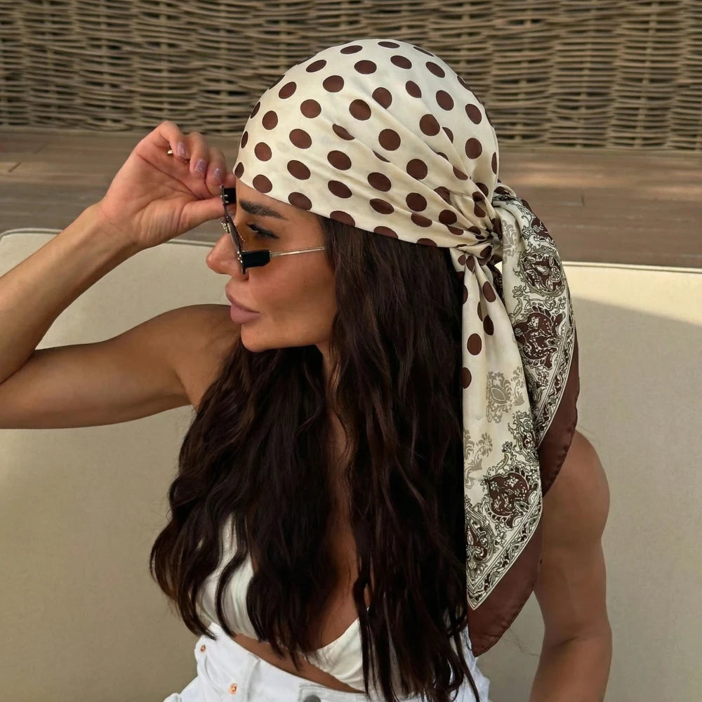 Dot Print Silk Hair Wrap