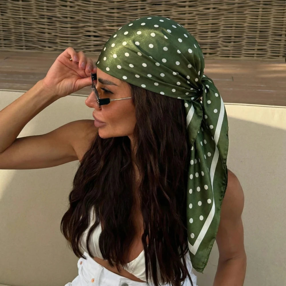 Dot Print Silk Hair Wrap