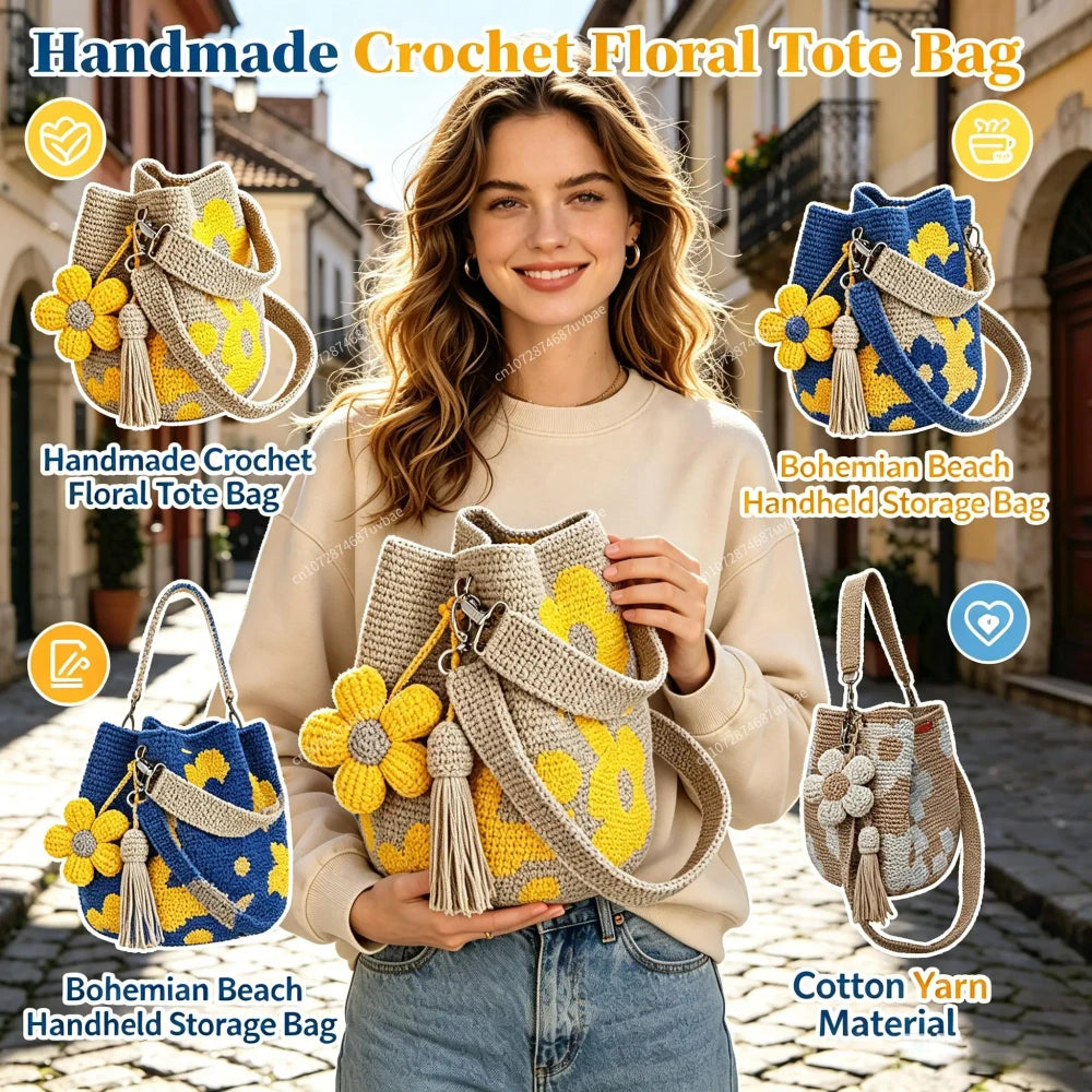 Handmade Crochet Floral Tote